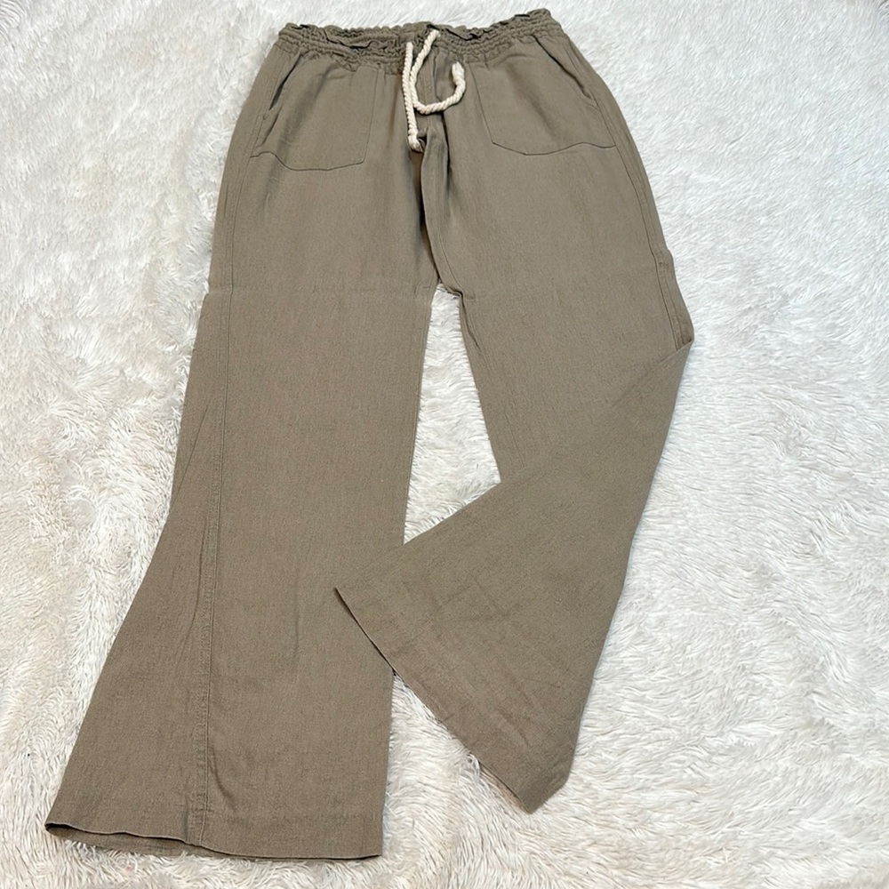 Roxy Wide Leg Drawstring Pants in Olive